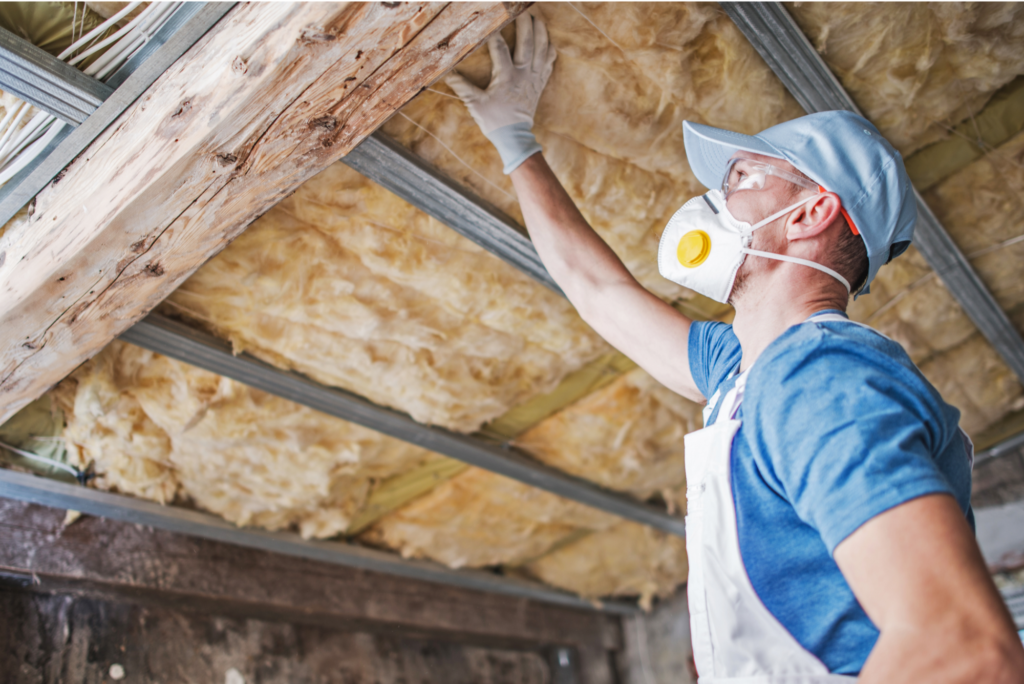 man with mask on inspecting the inside of a roof from the attic | Roof Inspection Athens GA